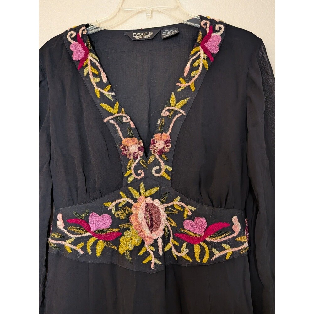 TWOOFUS NY Whimsigoth Embroidered Midi Dress 14 Boho Fairy Cottagecore Romantic - Picture 3 of 9